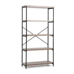 Bücherregal mit 5 Ebenen & Metallrahmen & Industrie-Design Standregal Büroregal Grau
