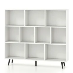 Bücherregal mit Fächern Standregal mit 3 Ebenen & Holzbeine Würfelregal Büroregal 120 cm