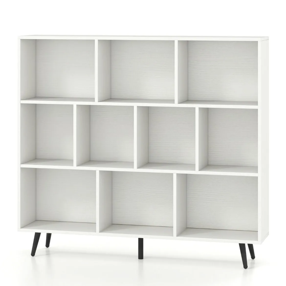 Bücherregal mit Fächern Standregal mit 3 Ebenen & Holzbeine Würfelregal Büroregal 120 cm