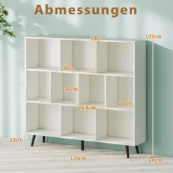 Bücherregal mit Fächern Standregal mit 3 Ebenen & Holzbeine Würfelregal Büroregal 120 cm
