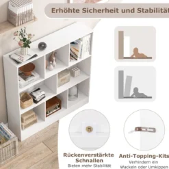 Bücherregal mit 8 Fächern Standregal mit 3 Ebenen Würfelregal Büroregal Aufbewahrungregal 100 x 24 x 104 cm Weiß/Natur