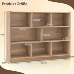 Bücherregal mit 8 Fächern Standregal mit 3 Ebenen Würfelregal 122 x 32 x 93 cm Natur