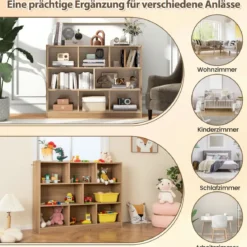 Bücherregal mit 8 Fächern Standregal mit 3 Ebenen Würfelregal 122 x 32 x 93 cm Natur