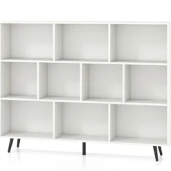 Bücherregal mit Fächern Standregal mit 3 Ebenen & Holzbeine Würfelregal Büroregal 140 cm