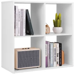 Bücherregal mit 4 Fächern Würfelregal Standregal offenes Regal modern Weiß