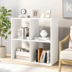 Bücherregal mit 4 Fächern Würfelregal Standregal offenes Regal modern Weiß