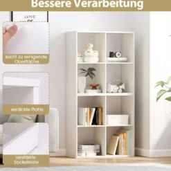 Bücherregal mit 4 Fächern Würfelregal Standregal offenes Regal modern Weiß