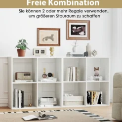 Bücherregal mit 4 Fächern Würfelregal Standregal offenes Regal modern Weiß