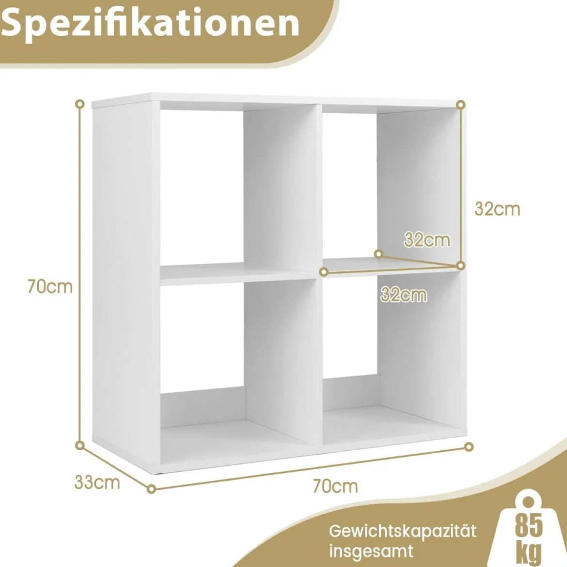 Bücherregal mit 4 Fächern Würfelregal Standregal offenes Regal modern Weiß