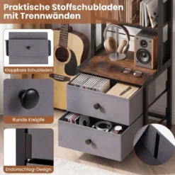 Bücherregal mit Metallrahmen 5 Regalen & 2 Stoffschubladen 40 x 30 x 144 cm Rustikalbraun