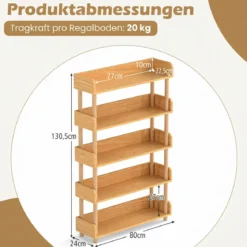 Bücherregal mit 5 Offene Ebene Holzrahmen & Oberkante Freistehendes Standregal Lagerregal