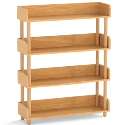 Bücherregal mit 4 Offene Ebene Holzrahmen & Oberkante Freistehendes Standregal Lagerregal