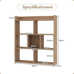 Bücherregal mit 7 Würfeln Standregal Würfelregal Aufbewahrungsregal 80 x 20 x 90 cm