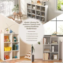 Bücherregal mit 6 Würfeln 4-stufiges Ablageregal mit 2 Kippsicherungen Weiß