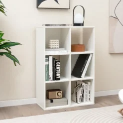 Bücherregal mit 6 Würfeln 4-stufiges Ablageregal mit 2 Kippsicherungen Weiß