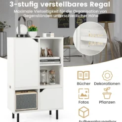 Bücherregal stapelbar Bücherschrank mit 2 Türen & 5 Fächern trennbar mit verstellbaren Regal 60 x 30 x 96,5 cm Weiß