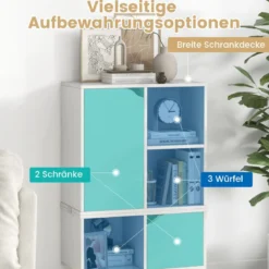 Bücherregal stapelbar Bücherschrank mit 2 Türen & 5 Fächern trennbar mit verstellbaren Regal 60 x 30 x 96,5 cm Weiß