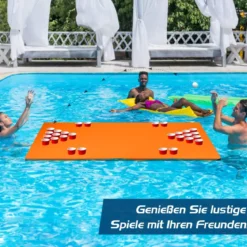 Beer Pong Schwimmender Teppich Wassermatte Schwimmmatte 176 x 90 x 3,5 cm Orange + Schwarz