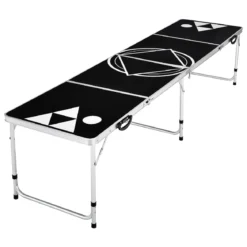 Beer Pong Tisch Partyspiele klappbar Bierpong Tisch Campingtisch Trinkspiele höheverstellbar Schwarz