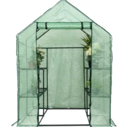 Begehbares Gewächshaus PE 143 x 143 x 195 CM Gewächshaus Treibhaus Pflanzenhaus 8 Etagen Regal aus Metall