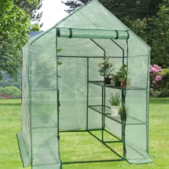 Begehbares Gewächshaus PE 143 x 143 x 195 CM Gewächshaus Treibhaus Pflanzenhaus 8 Etagen Regal aus Metall