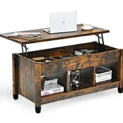 Beistelltisch aus Holz Couchtisch höhenverstellbar Sofatisch mit Stauraum 104,5 x 49 x 48-62,5 cm Kaffee