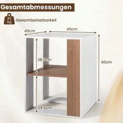 Beistelltisch aus Holz Quadratischer Nachttisch mit 2 Ebenen Kaffeetisch mit Ablage 45 x 45 x 60 cm Weiß