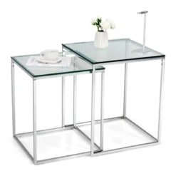 Beistelltische 2er Tischset aus Glas mit Kunstglasplatte