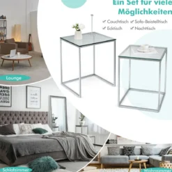 Beistelltische 2er Tischset aus Glas mit Kunstglasplatte