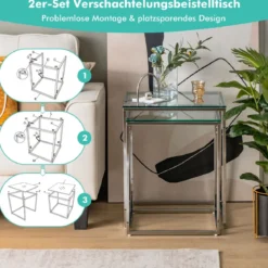Beistelltische 2er Tischset aus Glas mit Kunstglasplatte