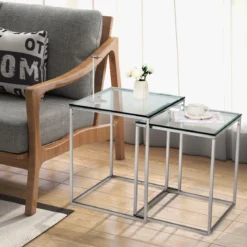 Beistelltische 2er Tischset aus Glas mit Kunstglasplatte
