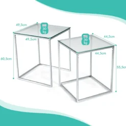 Beistelltische 2er Tischset aus Glas mit Kunstglasplatte