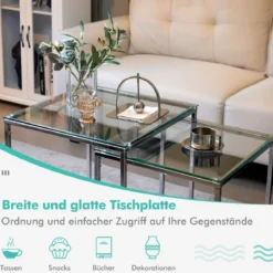 Beistelltische 2er Tischset aus Glas mit Kunstglasplatte