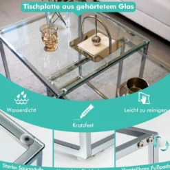 Beistelltische 2er Tischset aus Glas mit Kunstglasplatte