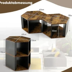 Beistelltischen Set aus 2 Sechseckigen Couchtischen Schwarz + Braun