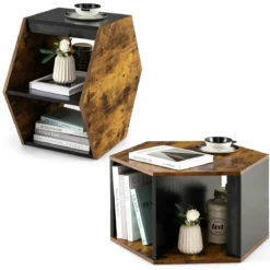 Beistelltischen Set aus 2 Sechseckigen Couchtischen Schwarz + Braun
