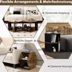 Beistelltischen Set aus 2 Sechseckigen Couchtischen Schwarz + Braun