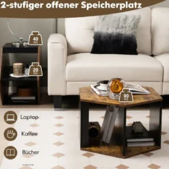 Beistelltischen Set aus 2 Sechseckigen Couchtischen Schwarz + Braun