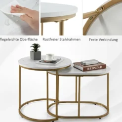 Beistelltisch 2er Set Couchtisch mit Marmoroptik Kaffeetische Satz