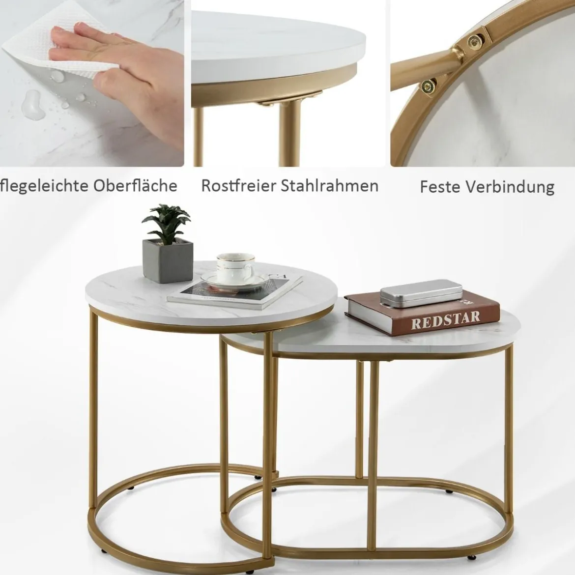 Beistelltisch 2er Set Couchtisch mit Marmoroptik Kaffeetische Satz