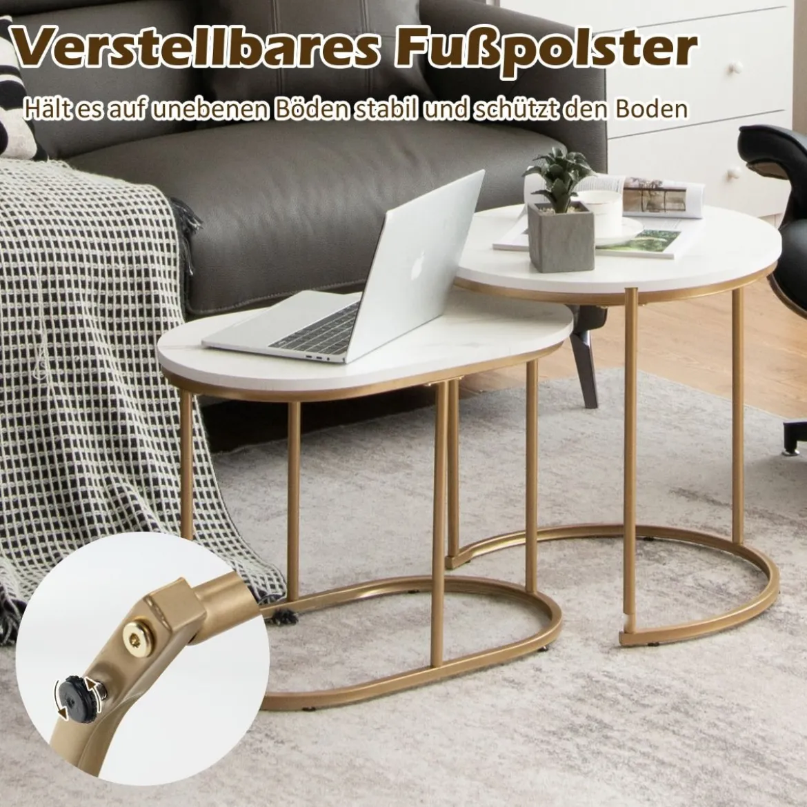 Beistelltisch 2er Set Couchtisch mit Marmoroptik Kaffeetische Satz