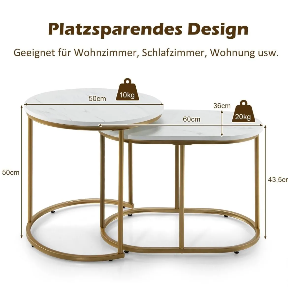 Beistelltisch 2er Set Couchtisch mit Marmoroptik Kaffeetische Satz