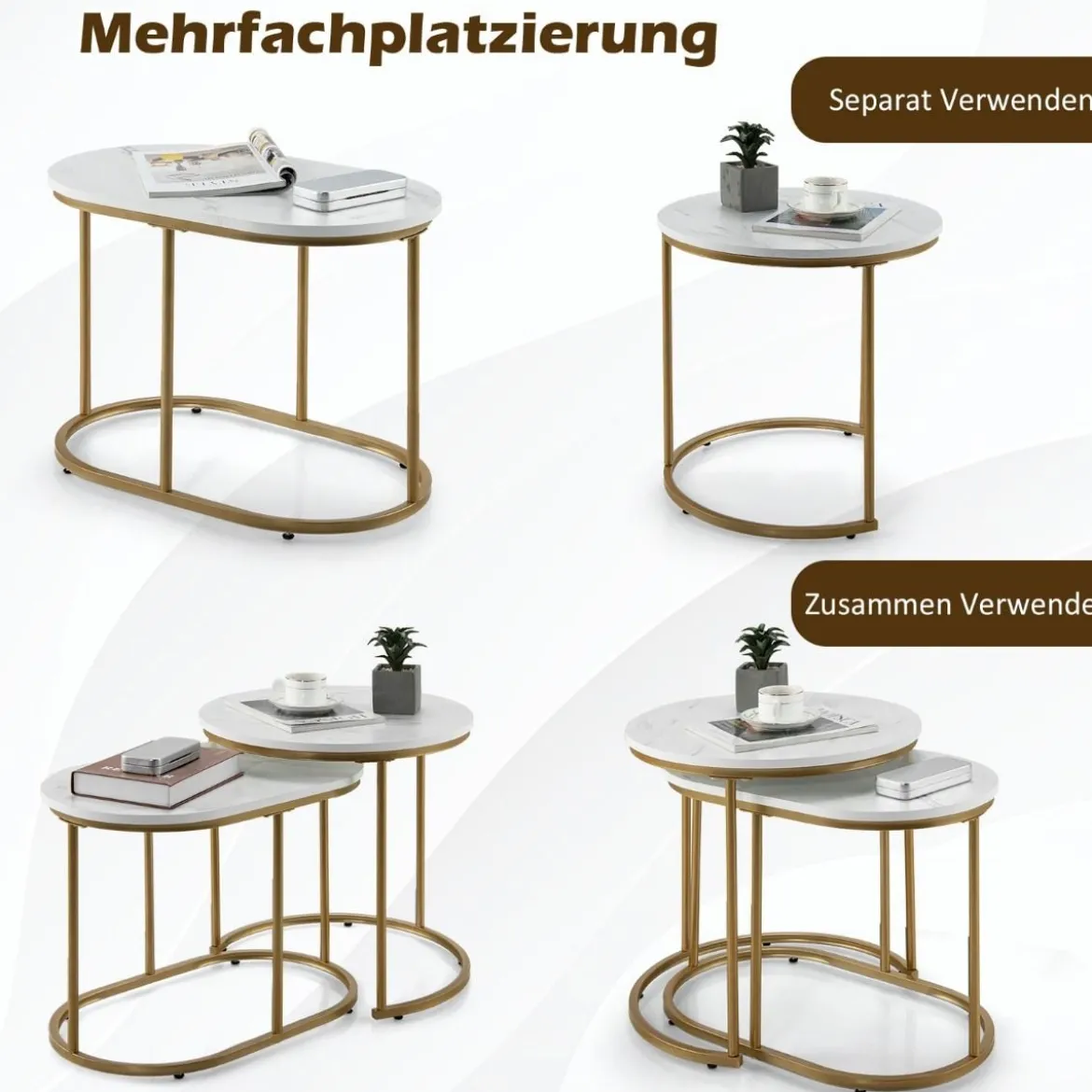 Beistelltisch 2er Set Couchtisch mit Marmoroptik Kaffeetische Satz