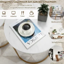Beistelltisch 2er Set Couchtisch mit Marmoroptik Kaffeetische Satz