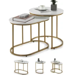 Beistelltisch 2er Set Couchtisch mit Marmoroptik Kaffeetische Satz
