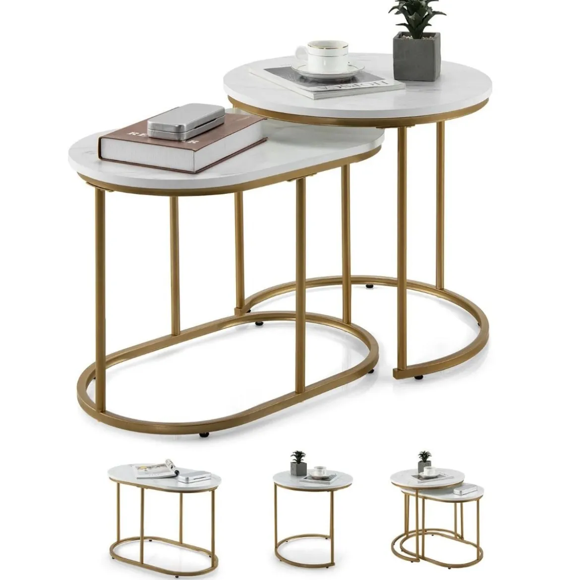 Beistelltisch 2er Set Couchtisch mit Marmoroptik Kaffeetische Satz