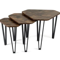 Beistelltisch 3er Set Verschachtelter Couchtisch in 3 Größen Satztisch mit Beinen aus Stahl Braun