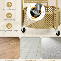 Beistelltisch Glas mit Rollen 2-stufiger Glastisch rund mit Bärenmuster Gold/Weiß