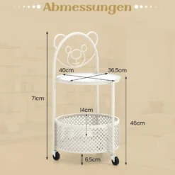 Beistelltisch Glas mit Rollen 2-stufiger Glastisch rund mit Bärenmuster Gold/Weiß