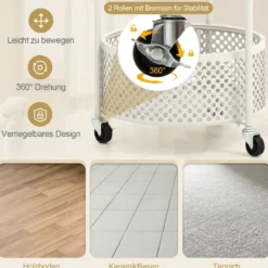 Beistelltisch Glas mit Rollen 2-stufiger Glastisch rund mit Bärenmuster Gold/Weiß